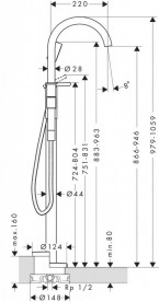 Смеситель для ванной Hansgrohe Axor One напольный с ручным душем шлифованный черный хром 48440340