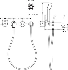 Смеситель для ванной Hansgrohe Axor One настенный с душевым гарнитуром матовая бронза 48444140