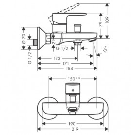 Змішувач для ванної Hansgrohe Vernis Blend настінний одноважільний хром 6 шт 71447000