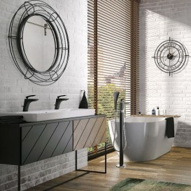 Смеситель для ванной Kludi Balance напольный с ручным душем черный матовый/хром 525908775