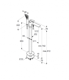 Смеситель для ванной Kludi Balance напольный с ручным душем черный матовый/хром 525908775