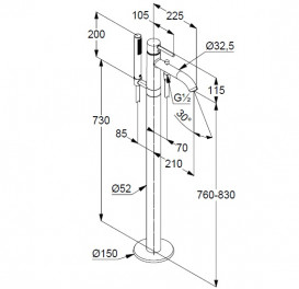 Смеситель для ванной Kludi Bozz напольный с душевым набором черный матовый 385903976