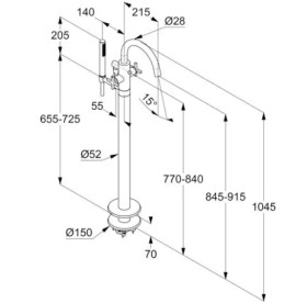 Змішувач для ванної кімнати Kludi Nova Fonte підлоговий з душовим гарнітуром хром 205900520