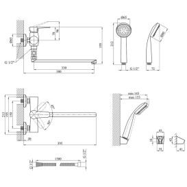 Смеситель для ванной Kroner KRM Elbe-C072 с душевым гарнитуром хром CV029680