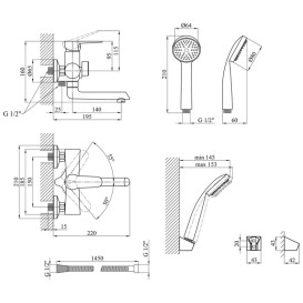 Змішувач для ванної кімнати Kroner KRM Elbe-N060 з душовим гарнітуром нікель CV016438