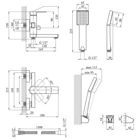Змішувач для ванної кімнати Kroner KRM Ems-C060 з душовим гарнітуром хром CV017357