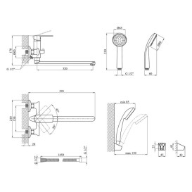 Змішувач для ванної кімнати Kroner KRM Fulda-W070 з душовим гарнітуром білий CV018081