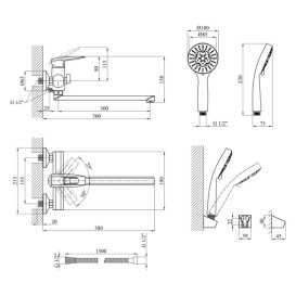 Змішувач для ванної кімнати Kroner KRM Kante-C070 з душовим гарнітуром хром CV023580
