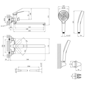 Смеситель для ванной Kroner KRM Linz-GRN070 с душевым гарнитуром серый CV034901