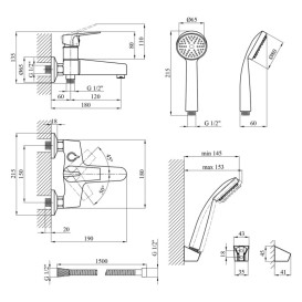 Смеситель для ванной Kroner KRM Odra-C060 с душевым гарнитуром хром CV019268
