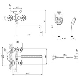 Смеситель для ванной Kroner KRM Rhein-C071 с душевым гарнитуром хром CV017353