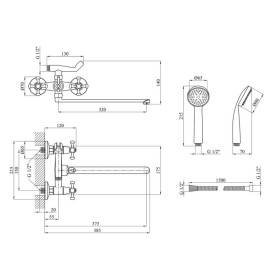 Змішувач для ванної кімнати Kroner KRM Rhein-C072 з душовим гарнітуром хром CV018076