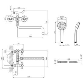 Смеситель для ванной Kroner KRM Rhein-C073 с душевым гарнитуром хром CV023571