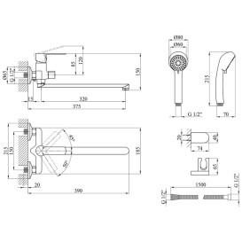 Смеситель для ванной Kroner KRP Bremen-C070 с душевым гарнитуром хром CV012071