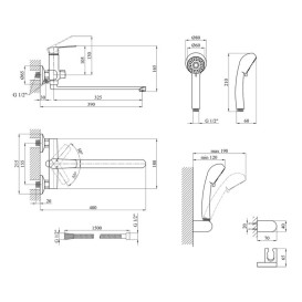 Смеситель для ванной Kroner KRP Brocken-C070 с душевым гарнитуром хром CV023598