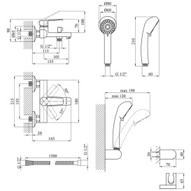 Смеситель для ванной Kroner KRP Brocken-C060 с душевым гарнитуром хром CV023595