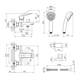 Змішувач для ванної кімнати Kroner KRP Dorn-C060 з душовим гарнітуром хром CV033916