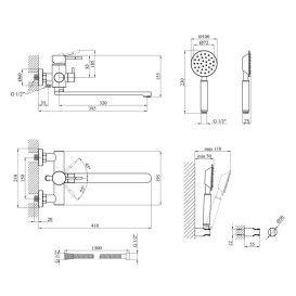 Змішувач для ванної кімнати Kroner KRP Edelstahl Klassisch-ESG070 з душовим гарнітуром нікель CV022997