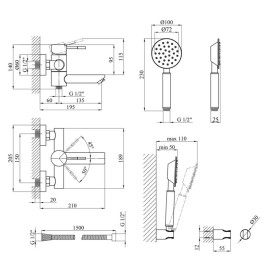 Змішувач для ванної кімнати Kroner KRP Edelstahl Klassisch-ESG060 з душовим гарнітуром нікель CV022998