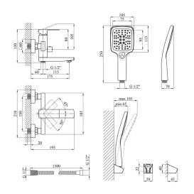 Смеситель для ванной Kroner KRP Edelstahl Kubus-SCH060 с душевым гарнитуром черный CV025652