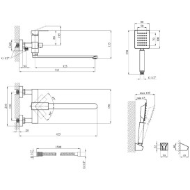Смеситель для ванной Kroner KRP Edelstah lKubus-ESG071 с душевым гарнитуром нержавеющая сталь CV036661