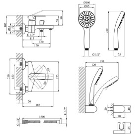 Смеситель для ванной Kroner KRP Eifel-C060 с душевым гарнитуром хром CV023607
