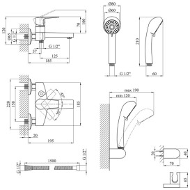 Смеситель для ванной Kroner KRP Enzo-C060 с душевым гарнитуром хром CV023606
