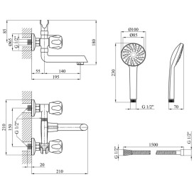 Змішувач для ванної кімнати Kroner KRP Hamburg-C060 з душовим гарнітуром хром CV014913