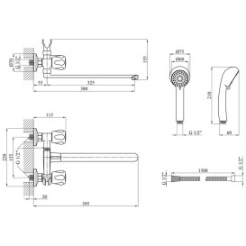 Смеситель для ванной Kroner KRP Hamburg-C070 с душевым гарнитуром хром CV012067