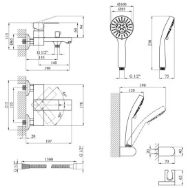 Смеситель для ванной Kroner KRP Harz-C060 с душевым гарнитуром хром CV023608