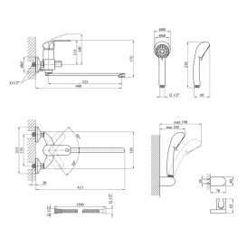 Змішувач для ванної кімнати Kroner KRP Konstante-C070 з душовим гарнітуром хром CV023588