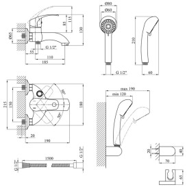 Змішувач для ванної кімнати Kroner KRP Konstante-C060 з душовим гарнітуром хром CV023589
