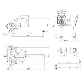 Змішувач для ванної кімнати Kroner KRP Makon-GRP070 з душовим гарнітуром графіт CV033861