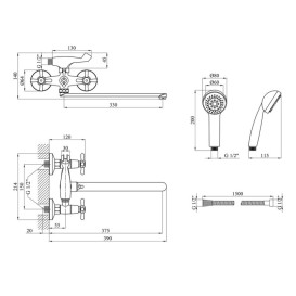 Змішувач для ванної кімнати Kroner KRP Royce-C072 з душовим гарнітуром хром CV029048
