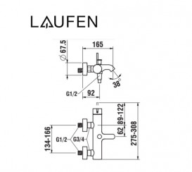 Смеситель для ванной Laufen Kartell с душевым гарнитуром хром H3213370041411
