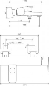 Змішувач для ванни настінний Ravak 10 ° Free TD F 022.00 / 150 150 мм змішувач латунь хром X070131