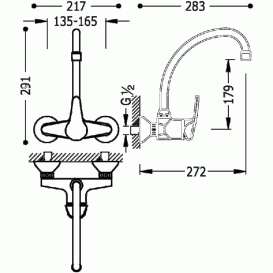 Змішувач для кухні одноважільний Tres Eco-Tres настінний хром 17031802
