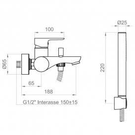 Змішувач для ванної кімнати Ponsi Ecostyle одноважільний з душовим набором хром BTESTCVA02