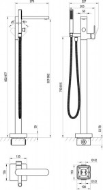 Смеситель для ванной Ravak Chrome напольный с душевым набором черный X070434