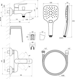 Змішувач для ванної кімнати Ravak Classic з душовим гарнітуром хром X07S117