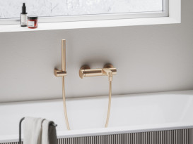 Змішувач для ванної кімнати Ravak Eleganta з душовим гарнітуром матове рожеве золото X07S137