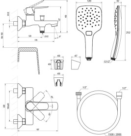 Смеситель для ванной Ravak Life с душевым гарнитуром матовый черный X07S110