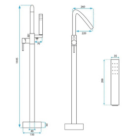 Змішувач для ванної кімнати Rea Aras підлоговий з душовим гарнітуром чорний REA-B2717