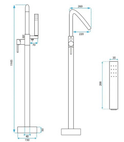 Змішувач для ванної кімнати Rea Aras підлоговий з душовим гарнітуром хром REA-B2718