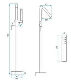 Змішувач для ванної кімнати Rea Aras з душовим гарнітуром матове золото REA-B2719