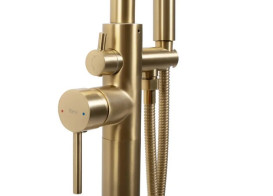 Смеситель для ванной Rea Aras напольный с душевым гарнитуром матовое золото REA-B2719