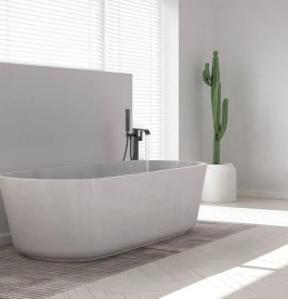 Смеситель для ванной Rea Carat напольный с душевым гарнитуром черный REA-B5423