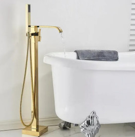 Смеситель для ванной Rea Carat напольный с душевым гарнитуром золото REA-B5231