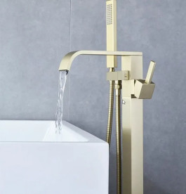 Смеситель для ванной Rea Carat напольный с душевым гарнитуром матовое золото REA-B6522