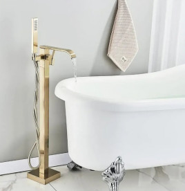 Смеситель для ванной Rea Carat напольный с душевым гарнитуром матовое золото REA-B6522